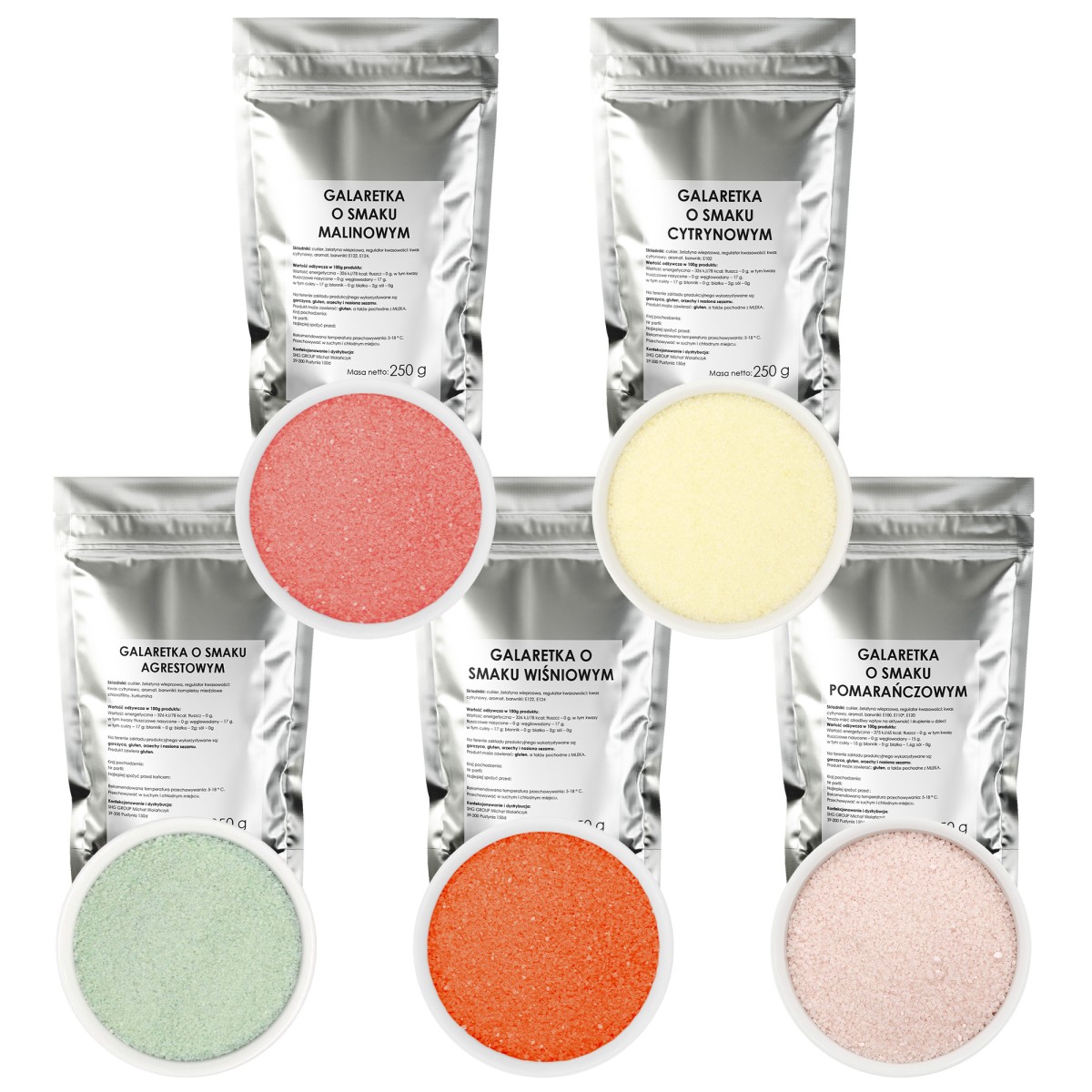 Zestaw galaretka w proszku mix smaków 5 x 250 g